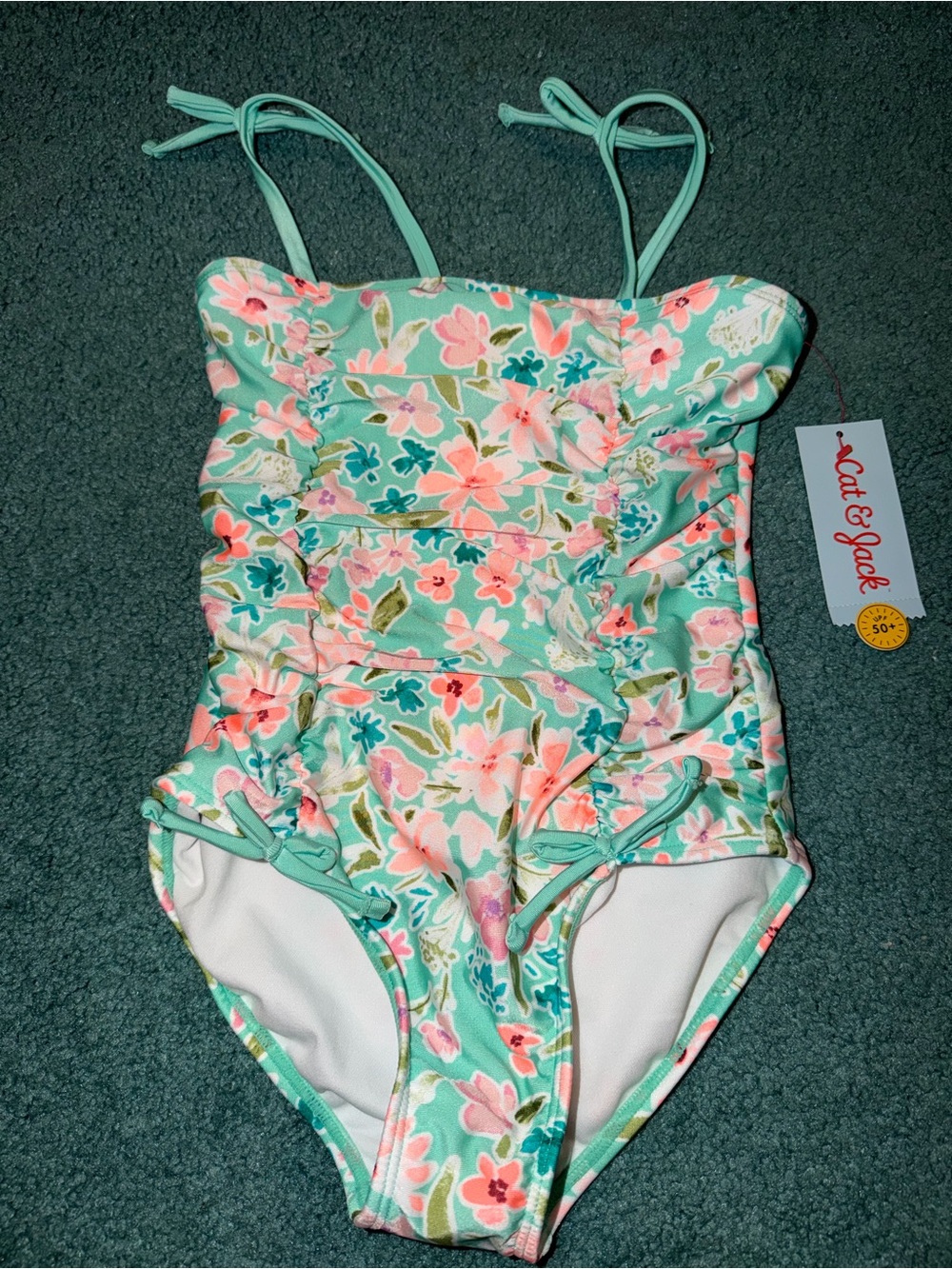 Cat & Jack Girls' Floral Mint One-Piece Swimsuit!